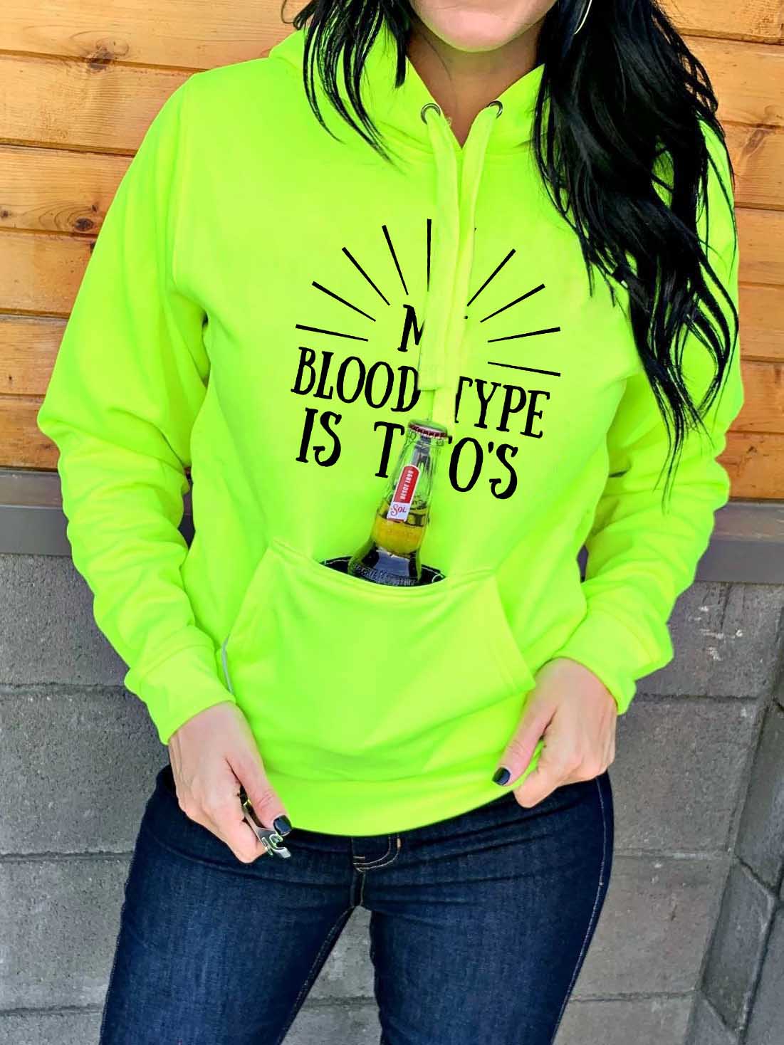 Mujer MY BLOOD TYPE IS TITOS Letter Sudadera con capucha de bolsillo