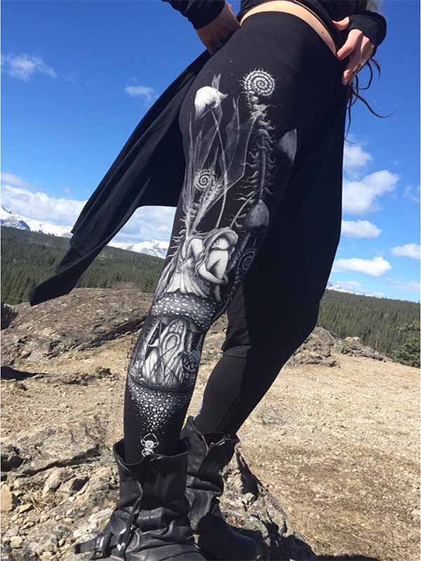 Damen Fairy Mushroom Print Leggings Schlanke Hose