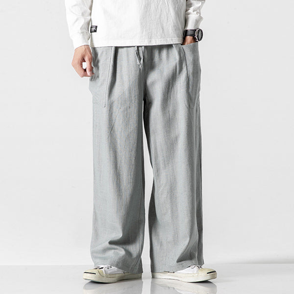 Bolsillos de lino de algodón retro para hombres con bragas sueltas y anchas