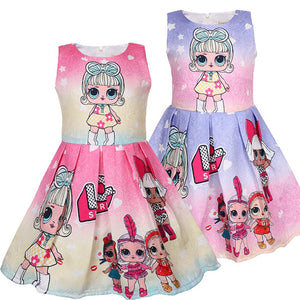 Girl Gradient Cartoon Pattern Print Summer Dress