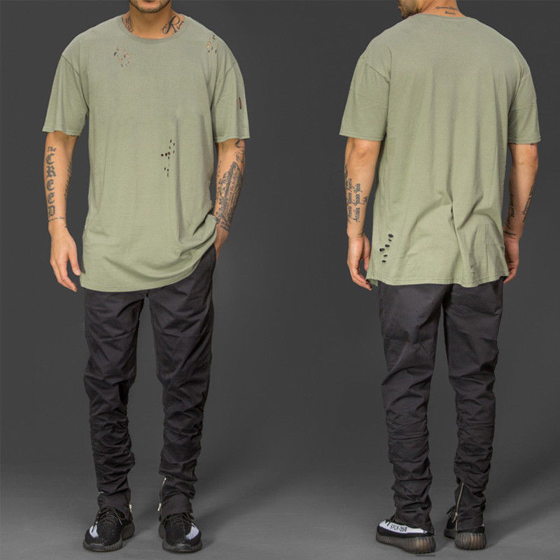 Lässige Hippie-Loch-T-Shirts mit rundem Kragen und kurzen Ärmeln aus Baumwolle für Herren