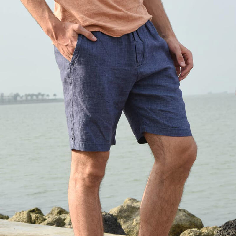 Shorts de lino con cremallera, suaves, cómodos, ecológicos y de verano para hombres