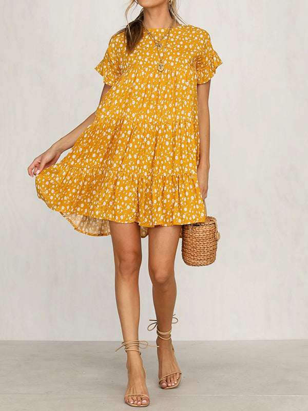 Boho-Blumenkleid mit Rüschenärmeln