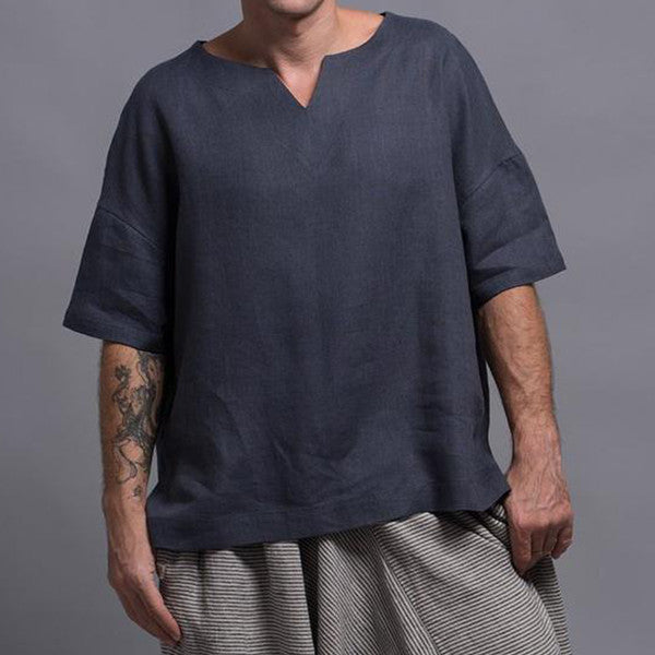 Paprastos lininės marškinėliai be kaklo vyrams