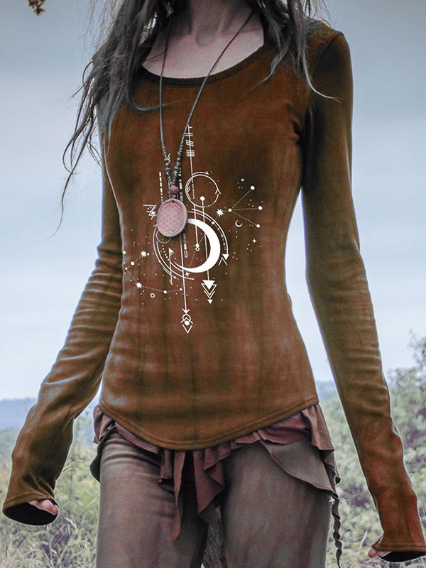 Lässiges, unregelmäßig bedrucktes Langarm-Oberteil für Damen