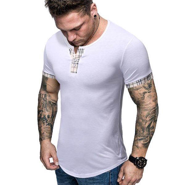 Camisa de hombre acolchada con cuello redondo y manga corta.