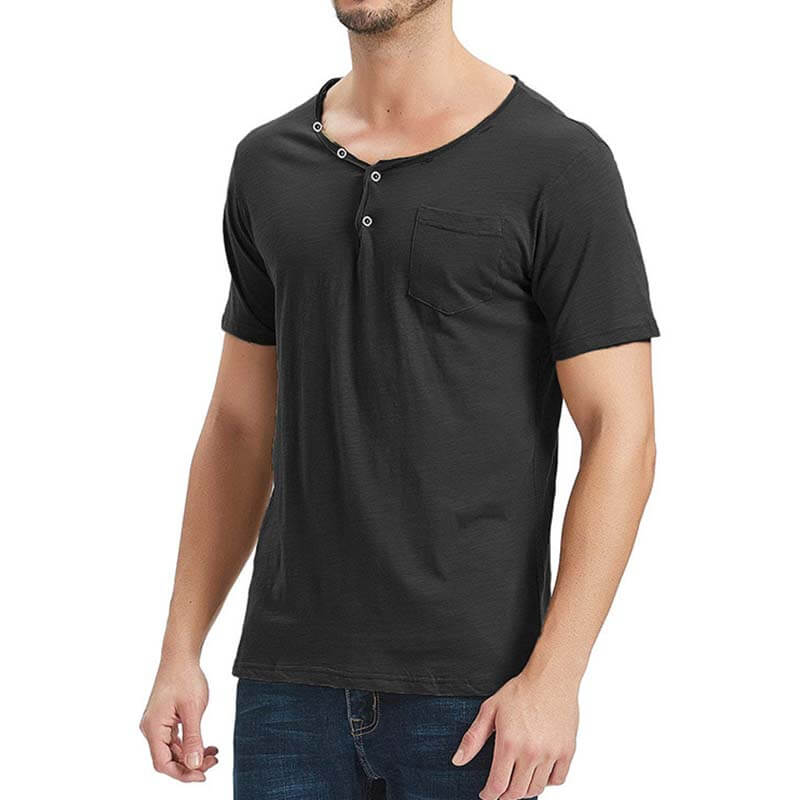 Vyriški laisvalaikio paprastų apvalių apykaklių vientisos spalvos mygtukai, marškinėliai iš poliesterio trumpomis rankovėmis