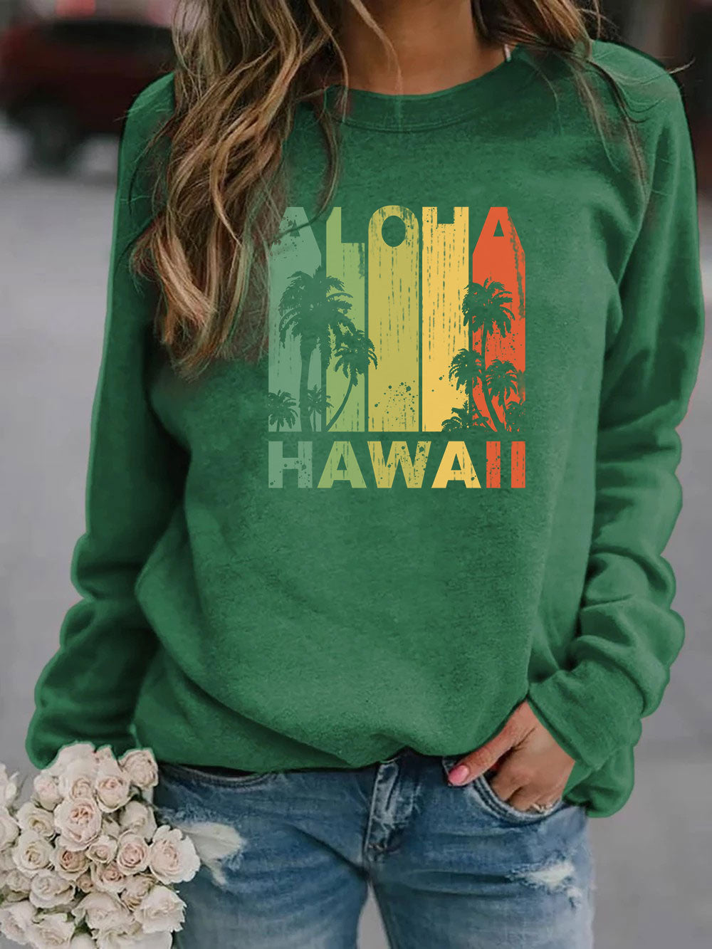 3/4 sleeves Irregular cropping Car thinness Lettering Slightly stretchy business polyester Round neckline Full retro
