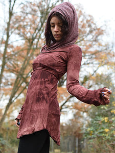 Vintage Vintage gefärbte Schnürung mit Kapuze Langarm Kleid