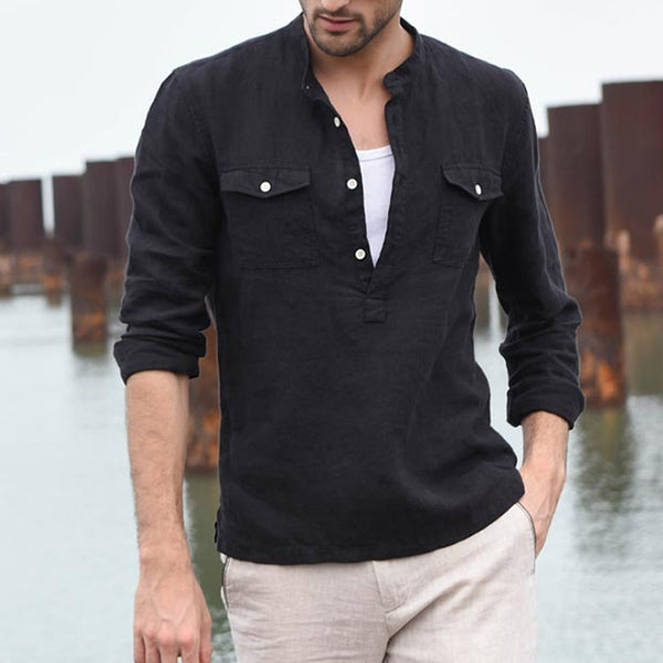 Bequemes dünnes lässiges Langarmhemd aus Leinen für Herren