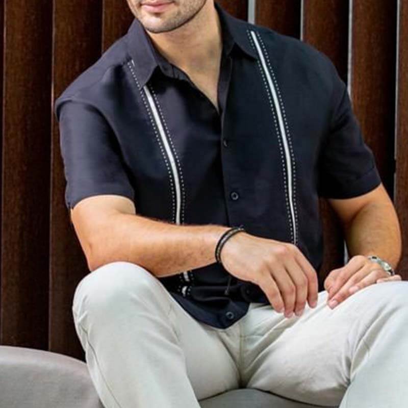 Herrenmode Classic Summer Bequeme gestreifte Kurzarm-Baumwoll-Leinenhemden