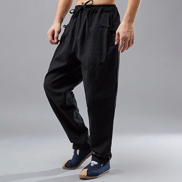 Cordones de hombre de pantalones de algodón de cáñamo