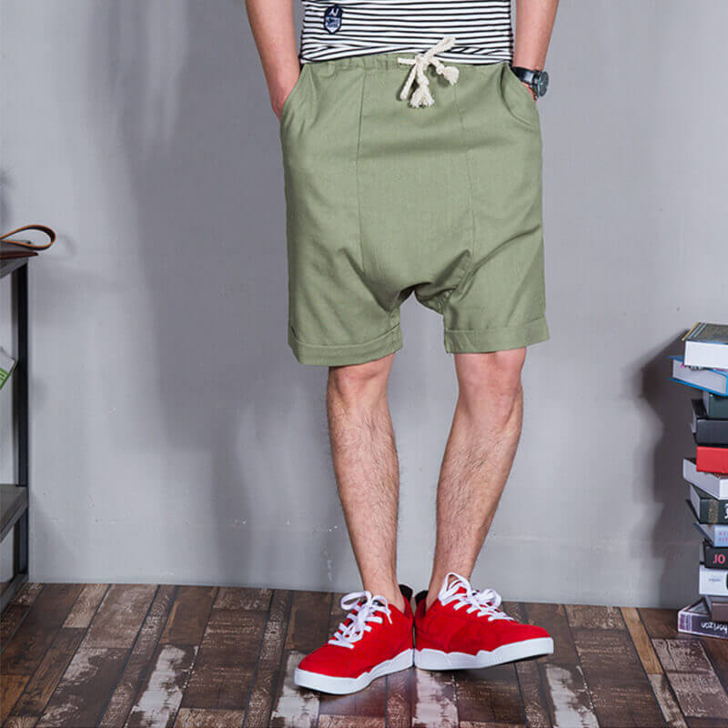 Herren Sommer Cool Casual Kordelzug Low Crotch Leinen Harem Shorts