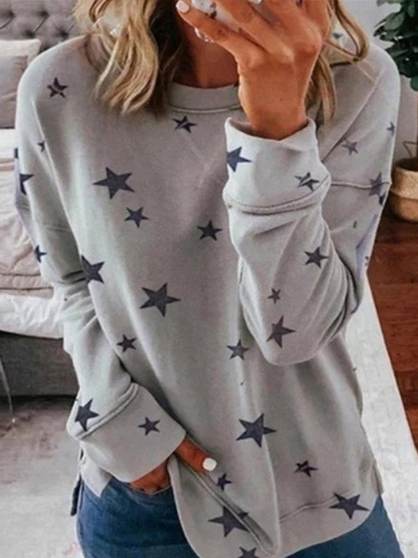Sudadera con cuello redondo estampado Star Fashion para mujer