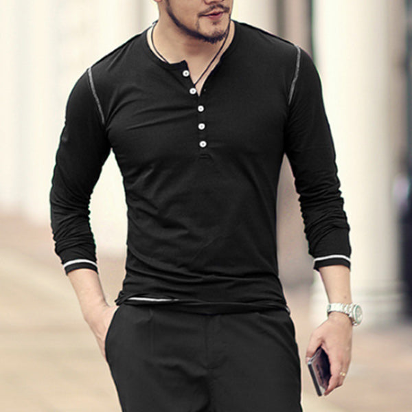 Camisa casual de hombre con manga larga para el cuello redondo.