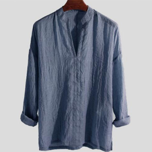 Leichtes Herrenhemd aus Leinen mit V-Ausschnitt