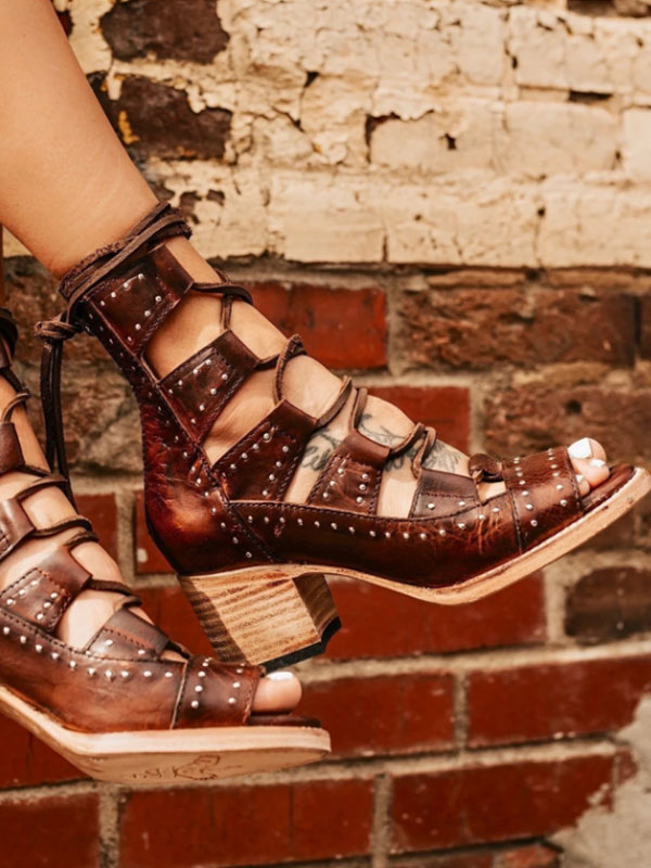 Damen Retro Sommer dicke Ferse Riemensandalen