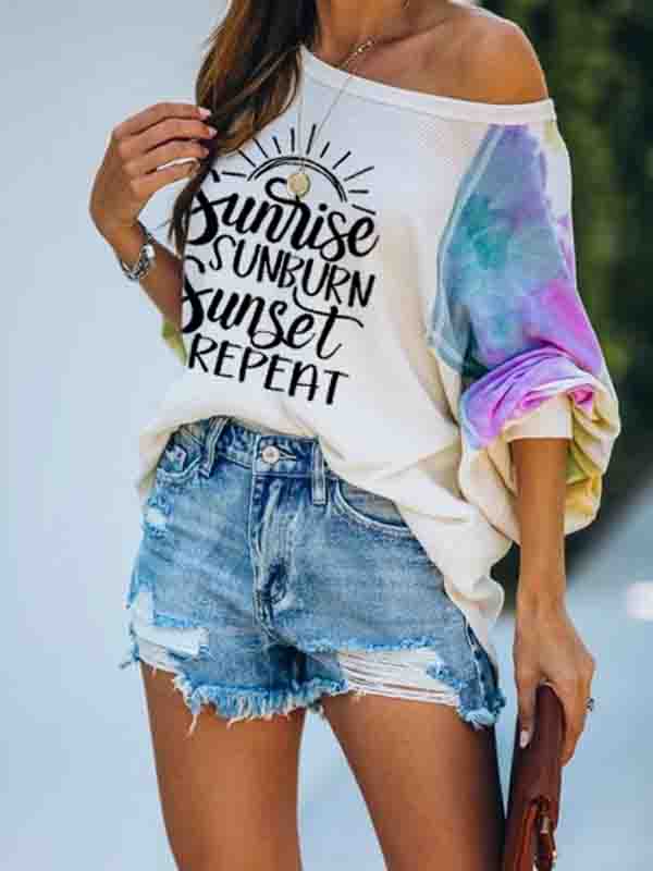 Mujer amanecer puesta de sol puesta de sol repetido suéter estampado