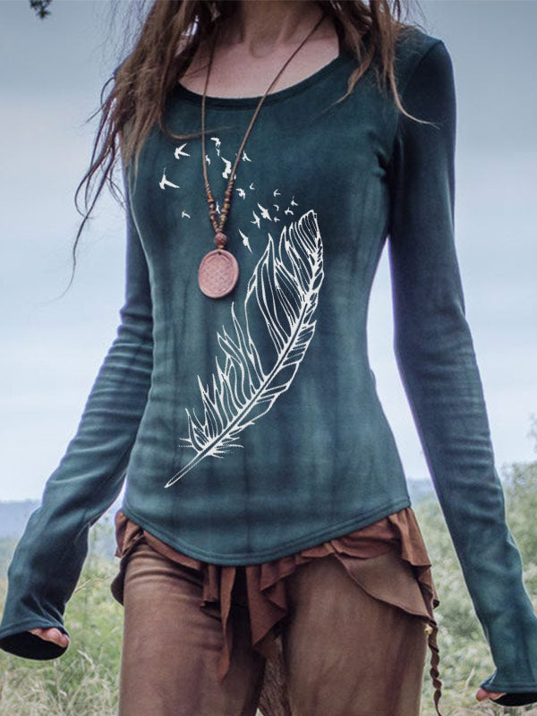 Camiseta de algodón orgánico de manga larga con estampado de primavera en color para mujer