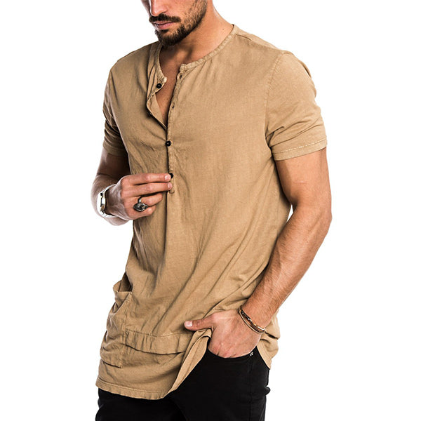Camiseta de hombre con botones vintage con cuello redondo
