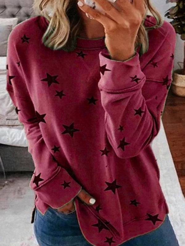 Sudadera con cuello redondo estampado Star Fashion para mujer