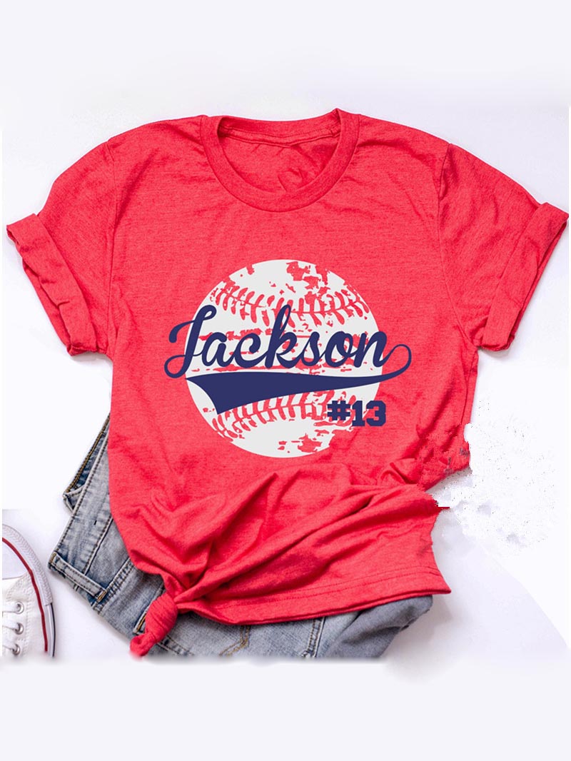 Frauen Jackson Baseball Print Kurzarm T-Shirt