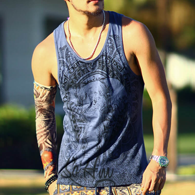 Chaleco de algodón estampado de elefante delgado sin mangas casual hippie de verano para hombres