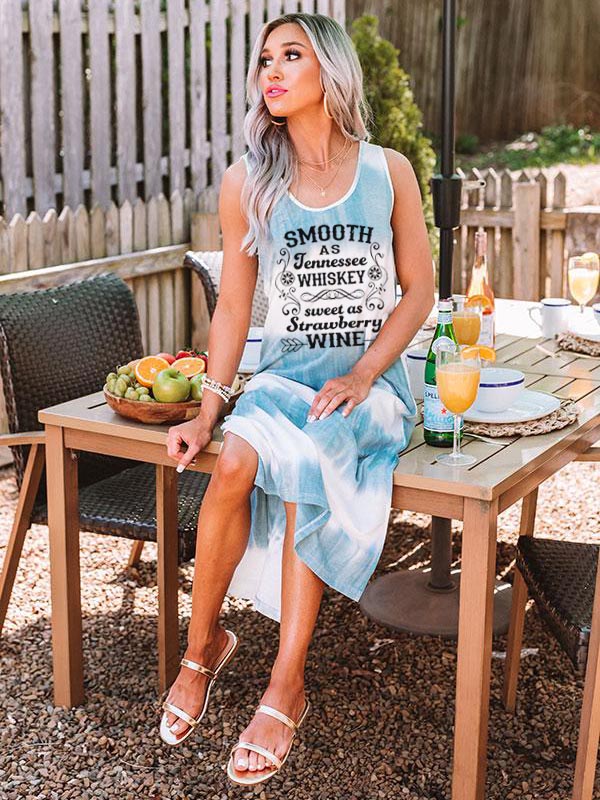 Elegante como el whisky Tennessee y un lindo vestido con efecto tie dye impreso como vino de fresa