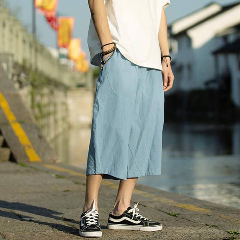 Pantalones de lino natural liso de verano para hombre