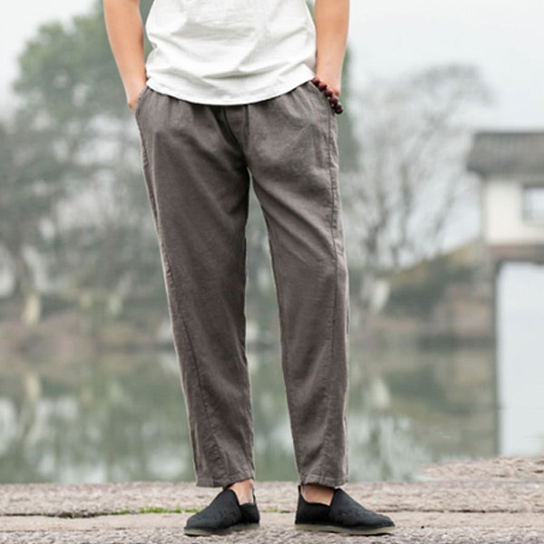 Pantalón de terciopelo suelto de lino para hombre.