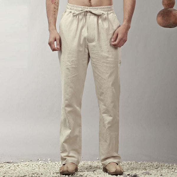 Herren Leinen Casual Straight Hose