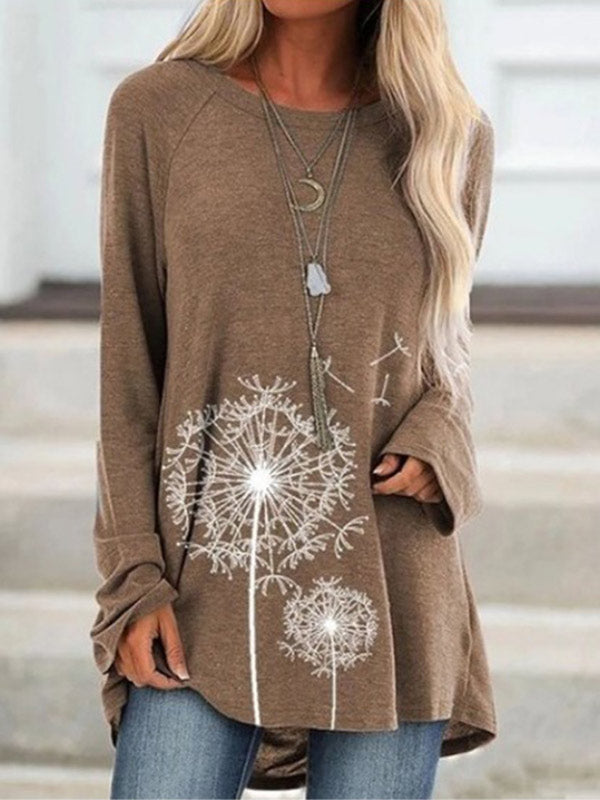 Damen Blumendruck Oberteil mit Rundhalsausschnitt