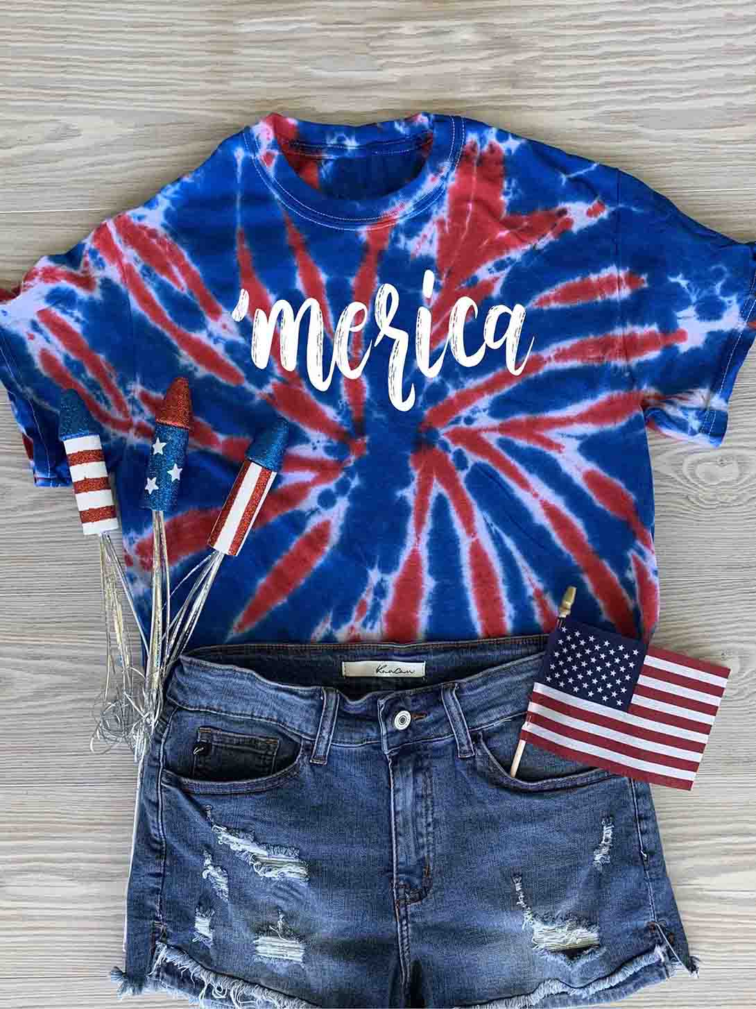 Merica Tie-Dye Kurzarm-Oberteil für Damen