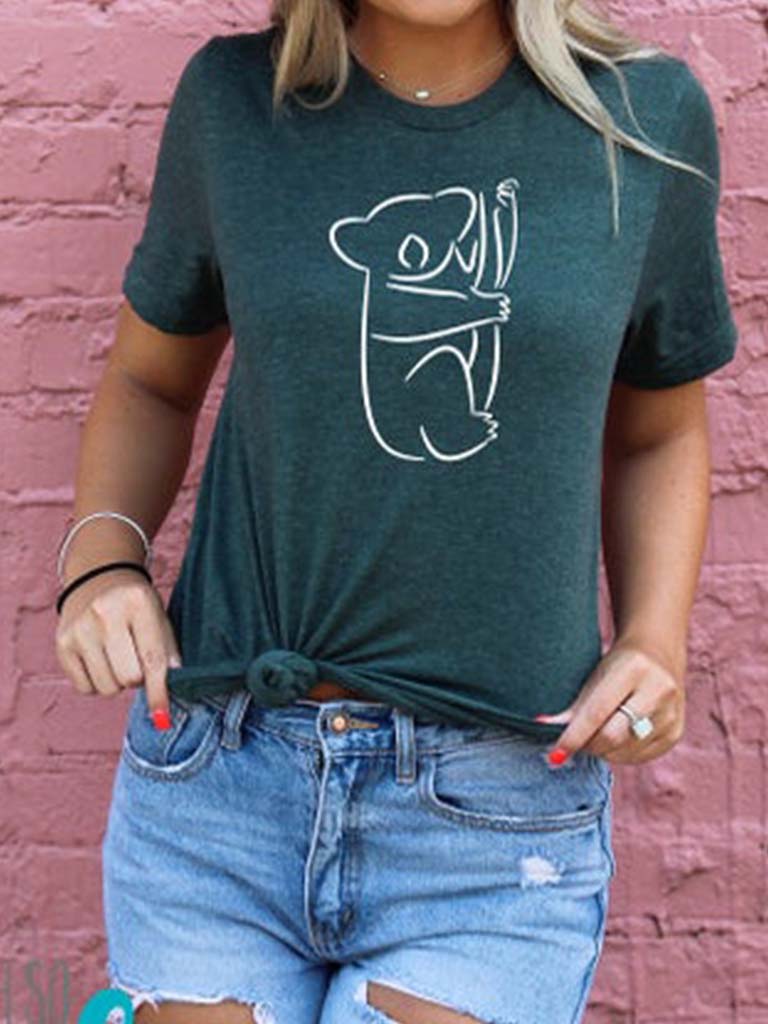 Damen Koala Print Kurzarm Top