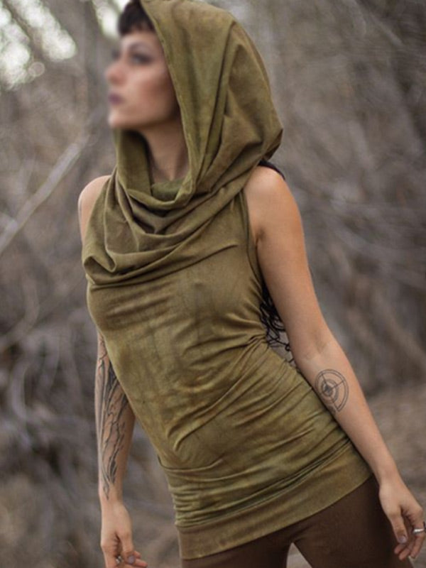 Damen Vintage gefärbtes rückenfreies Kapuzenoberteil