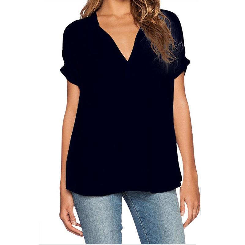 2020 verano moda europea y americana nuevas mujeres con cuello en V manga corta delantera corta espalda larga suelta camisa de gasa para mujer