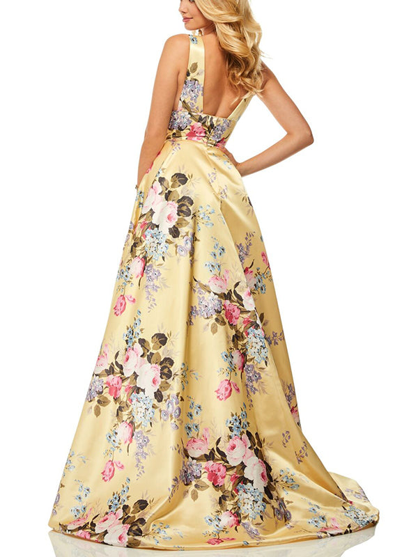 Blumendruck Stechender Hals Prom Maxi Kleid Abendparty Vestido