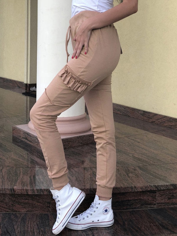 Auriculares de madera en blanco y negro para mujer, pantalones casuales sueltos