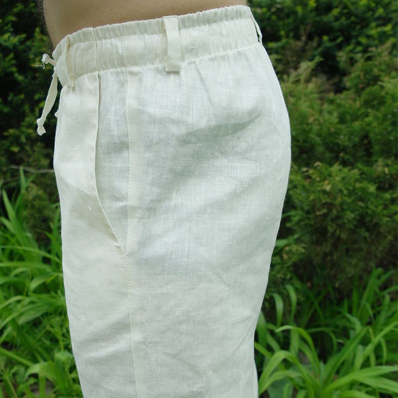 Cordones elásticos de verano frescos para hombres, pantalones de lino transpirables