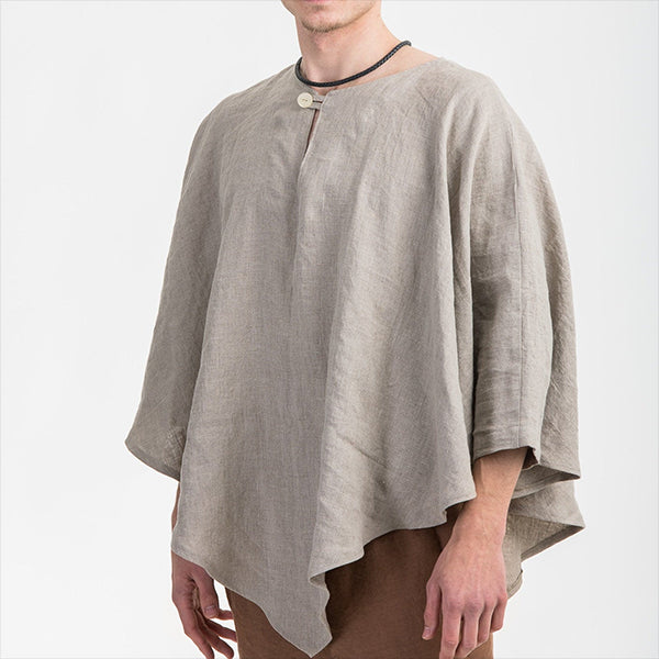 Herren einfarbiges unregelmäßig geschnittes Leinen-Poncho