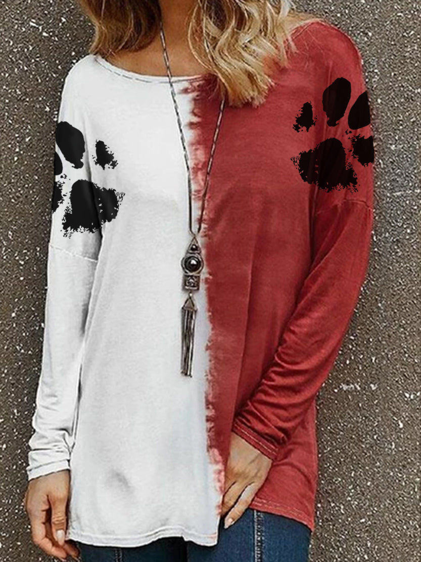 Damen Dog Paw Print Tie-Dye Top