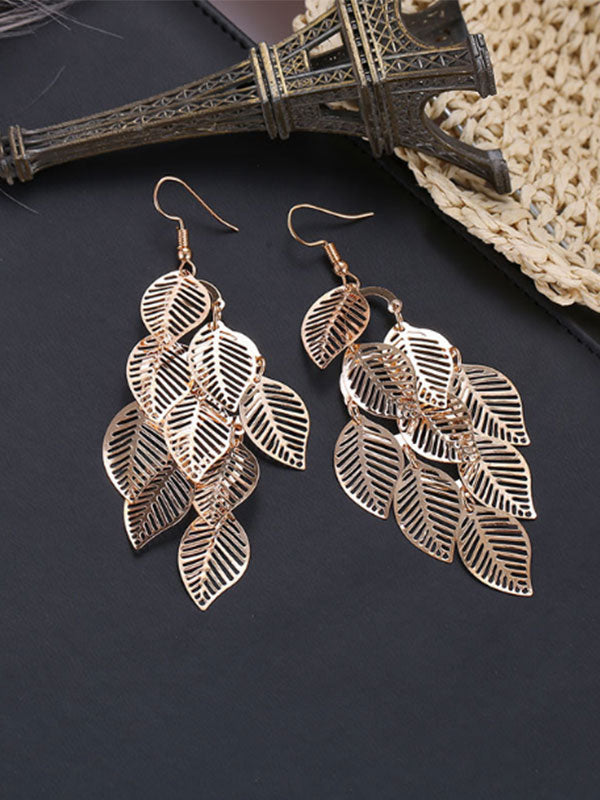 Pendientes fértiles multicapa de hoja hueca para mujer