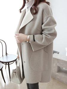 Lapel Patch Pocket Plain Woolen Coat