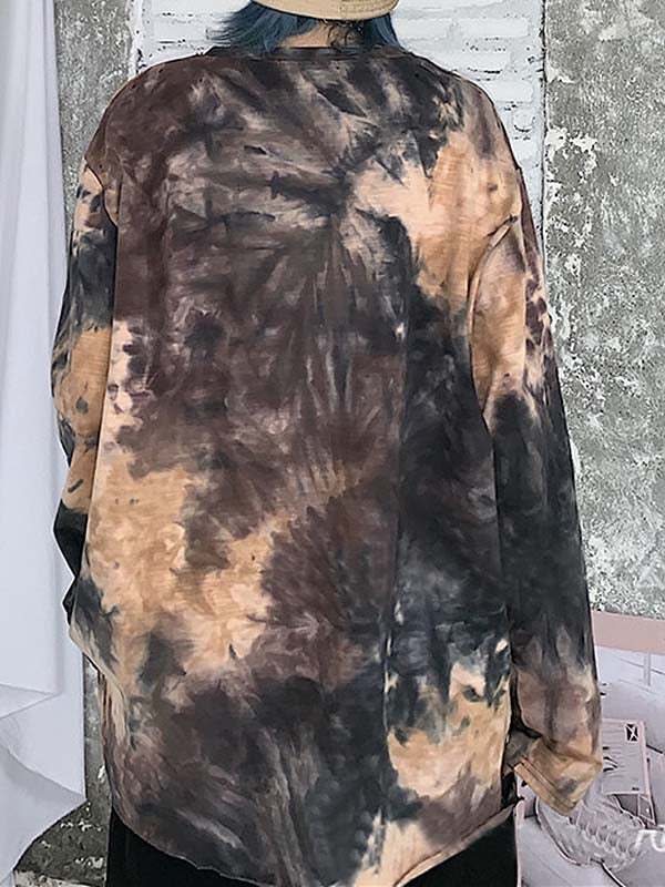 Camiseta de manga larga para mujer, corbata teñida