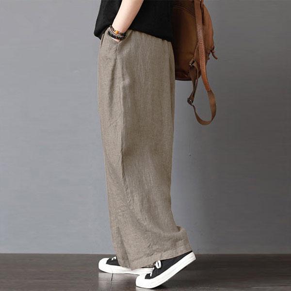 Loose pants with a high elastic waist and wide leg