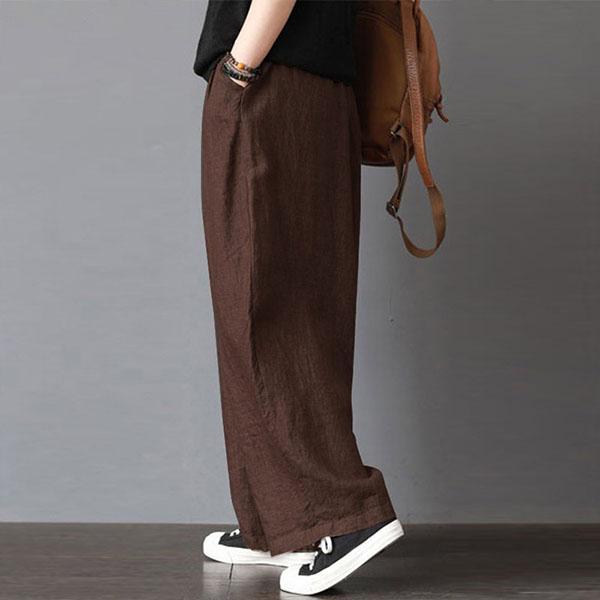 Loose pants with a high elastic waist and wide leg