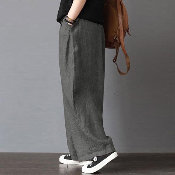 Loose pants with a high elastic waist and wide leg