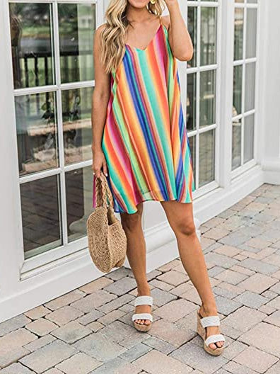Falda de playa de gasa con rayas rojas bohemias para mujer