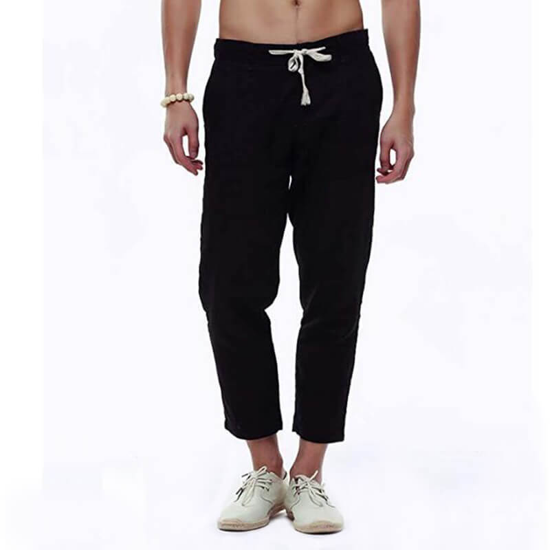 Piernas finas y ligeras de verano para hombres, pantalones de algodón de lino transpirables