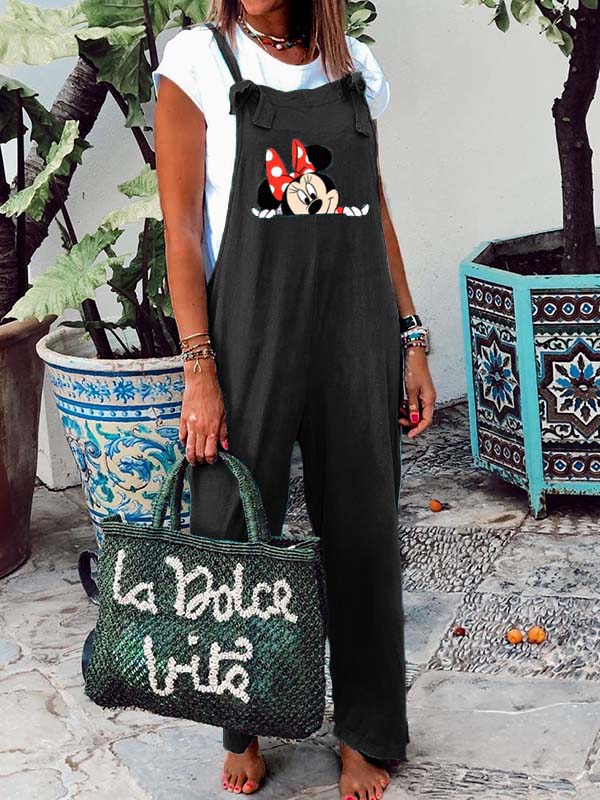 Minnie Print Bow Strap Jumpsuit